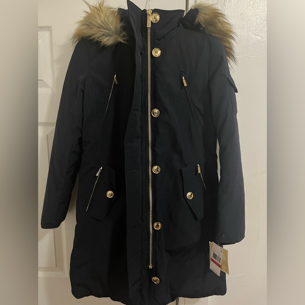 NEW Navy XS winter coat with hood & gold
MK embellishment on buttons and zipper.